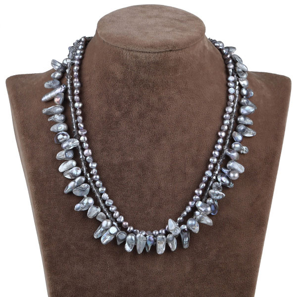 Crystal shaped light gray pearl necklace