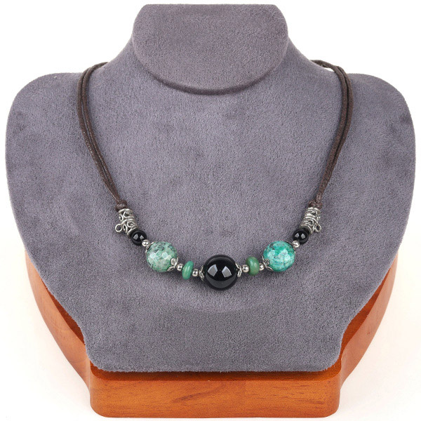 Wholesale Black agate green Opel necklace