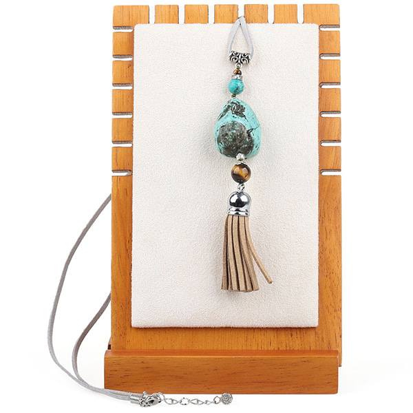 Random shaped turquoise tiger eye stone tassel necklace