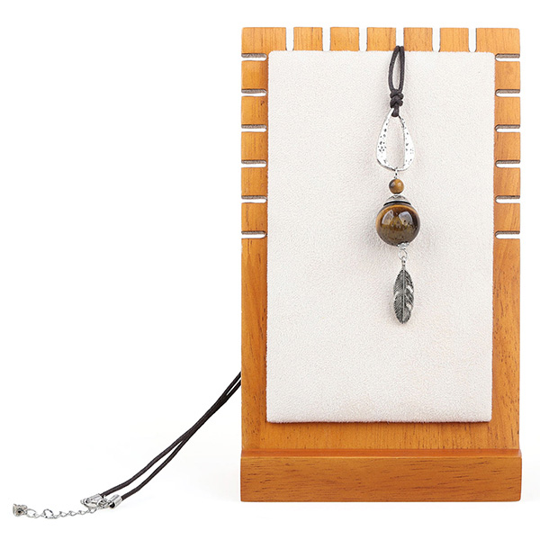 Circular Tiger Eye Stone Feather Pendant Necklace