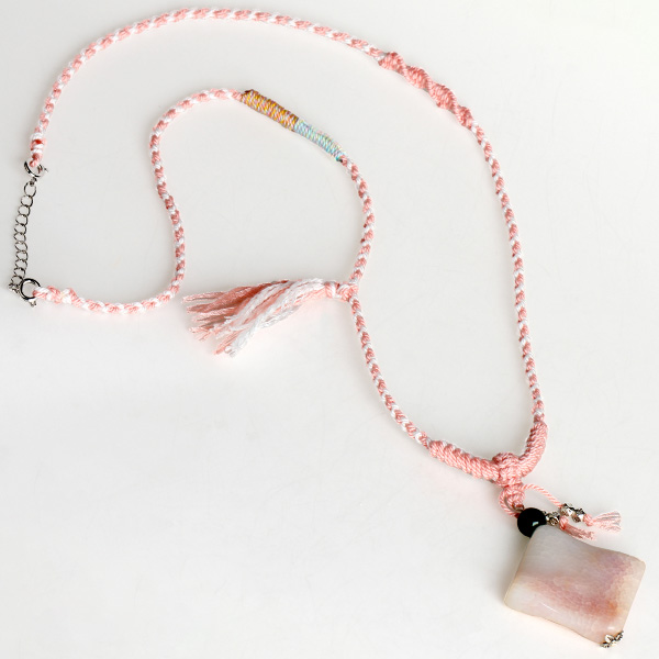 Pink fire agate pendant necklace