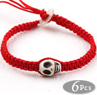 6 Pieces Fashion Style Howlite Skull Woven Halloween Bracelet with Red Thread