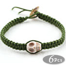 6 Pieces Fashion Style Howlite Skull Woven Halloween Bracelet with Dark Green Thread