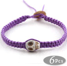 6 Pieces Fashion Style Howlite Skull Woven Halloween Bracelet with Purple Thread