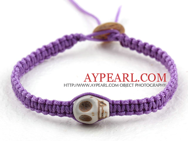 6 Pieces Fashion Style Howlite Skull Woven Halloween Bracelet with Purple Thread