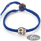 Wholesale 6 Pieces Fashion Style Howlite Skull Woven Halloween Bracelet with Dark Blue Thread