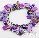 Purple Series Purple Freshwater Pearl Shell and Crystal Bracelet with Metal Chain
