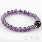 Wholesale Facted Round Amethyst and Smoky Quartz Stretch Bangle Bracelet