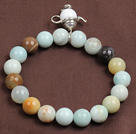 Fashion Multi Color Amazon Stone Elastic/ Stretch Bracelet With Teapot Charm