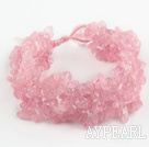 Wholesale Pink Series Wide Style Rose Quartz Fillet Chips Woven Bracelet