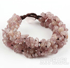 Wide Style Strawberry Quartz Fillet Chips Woven Bracelet