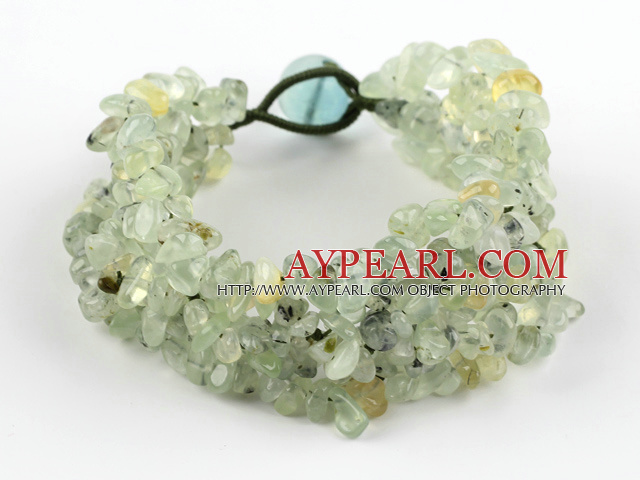 Green Series Wide Style Green Rutilated Quartz Fillet Chips Woven Bracelet