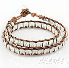 6mm Round Clear Crystal Wrap Bangle Bracelet with Leather Cord with Metal Clasp
