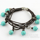 Wholesale Lovely Style Multi Strands Round Burst Pattern Turquoise and Garnet Leather Bracelet