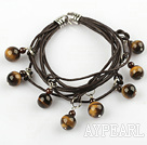 Wholesale Lovely Style Multi Strands Round Tiger Eye and Garnet Leather Bracelet