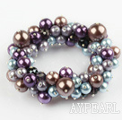 Assorted Multi Color Round Shell Beads Stretch Bangle Bracelet