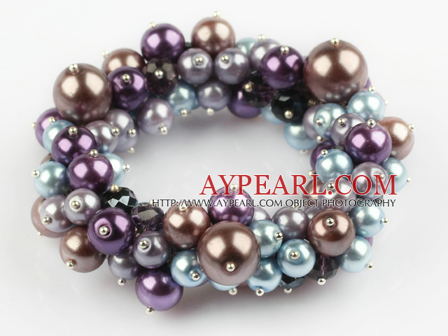 Assorted Multi Color Round Shell Beads Stretch Bangle Bracelet
