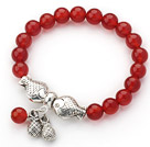 8mm Round Red Carnelian Stretch Bangle Bracelet with Tibet Silver Fish Accessories