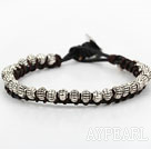 Fashion Style Tiber Silver Beads Leather Bracelet with Metal Clasp