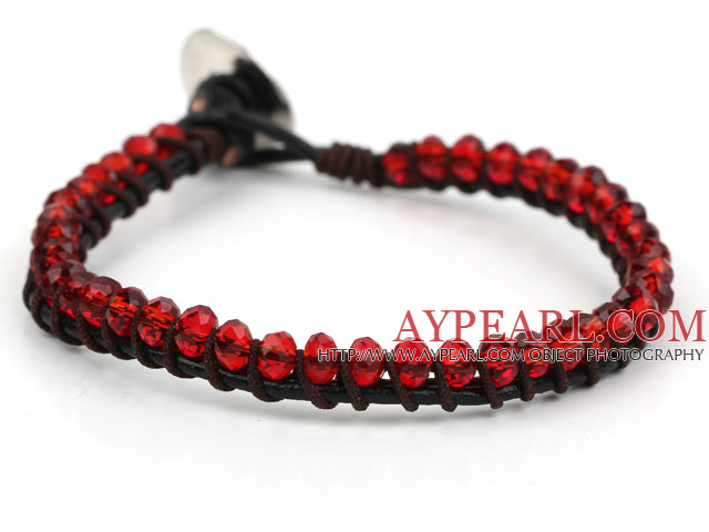 Fashion Style Faceted Red Crystal Leather Bracelet with Metal Clasp