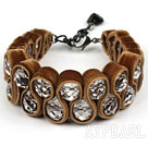 Fashion Style Clear Crystal and Coffee Color Velvet Ribbon Woven Bold Bracelet with Extendable Chain