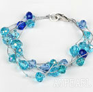 Wholesale Multi Strand Faceted Blue Crystal Bracelet with Silver Color Wire