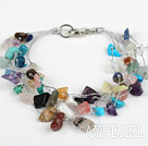 Multi Strand Assorted Multi Color Multi Stone Bracelet with Silver Color Wire