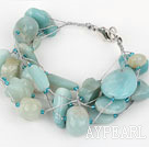 Wholesale Multi Strand Amazon Stone Bracelet with Silver Color Wire