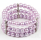 Multi Strands Purple Shell Beads Stretch Bangle Bracelet with Rhinestone