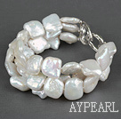 Three Strands White Square Shape Rebirth Pearl Bracelet
