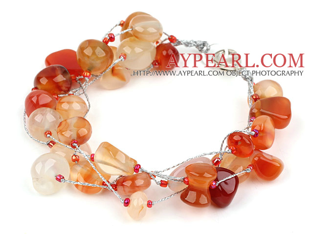 Multi Strands Natural Color Agate Bracelet with Silver Color Wire