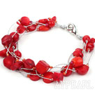 Wholesale Multi Strands Assorted Red Coral Bracelet with Silver Color Wire