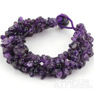 Bold Style Multi Strands Amesthyst Chips Woven Bracelet