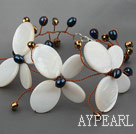 Elegant Style Betterfly Shape White Shell and Pearl Crystal Bracelet