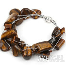 Multi Strands Tiger Eye Bracelet with Silver Color Wire