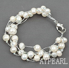 Multi Strands White Freshwater Pearl with Silver Color Wire