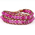 New Design Two Rows Red Carnelian and Leather Wrap Bangle Bracelet