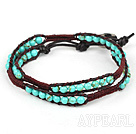 New Design Two Rows Truquoise and Leather Wrap Bangle Bracelet