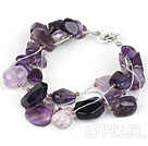 Multi Strands Assorted Amethyst Bracelet with Silver Wire