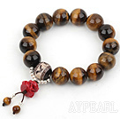 14mm Round Tiger Eye Beaded Stretch Prayer / Rosary Bracelet with Sterling Silver Beads
