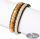 Trendy Simple Design 2 pcs Single Strand Roung Topaz Beaded Leather bracelet