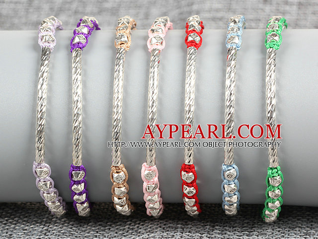 7 PCS Trendy Nickel Free Alloyed Tube Charm Multi Color Thread Hand-Knitted Bracelet (Random Color)