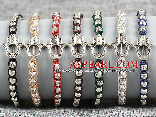 7 PCS Trendy Nickel Free Alloyed Hand of Angel Charm Multi Color Thread Hand-Knitted Bracelet (Random Color)