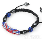 Fashion Style Red White and Blue Rhinestone Tube and Tungsten Steel Stone Drawstring Bracelet