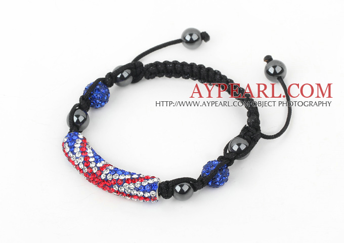 Fashion Style Red White and Blue Rhinestone Tube and Tungsten Steel Stone Drawstring Bracelet