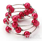 Fashion Style Peach Red Round Seashell Wrap Bangle Bracelet