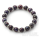 Classic Design Round Black Freshwater Pearl and Rhinestone Ring Stretch Bangle Bracelet