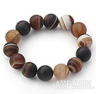 14mm Natural Frosted Round Agate Stretch Bangle Bracelet