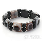 Black Series Rectangle Shape Evil Ege Agate Stretch Bangle Bracelet