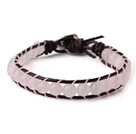 Popular Single Strand Round Rose Quartz Beads and Brown Leather Bracelet with Hear Charm